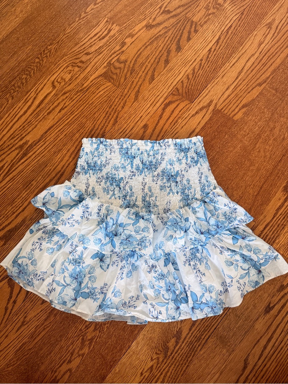 INTERMIX White Mini Skirt with Blue Floral Ruffles